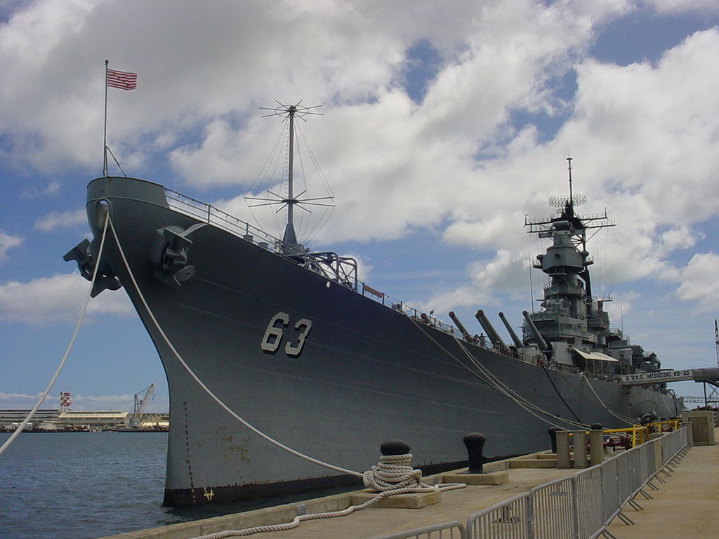 Slagskeppet USS Missouri i Pearl Harbor. Källa: Wikimedia Commons